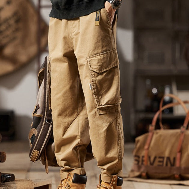 拼接大口袋工裝褲美式復古寬松直筒休閑褲
