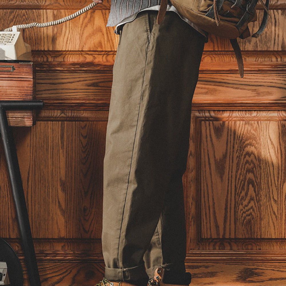 美式復古卡其色工裝褲男春秋款潮牌大碼寬松直筒休閑九分褲子