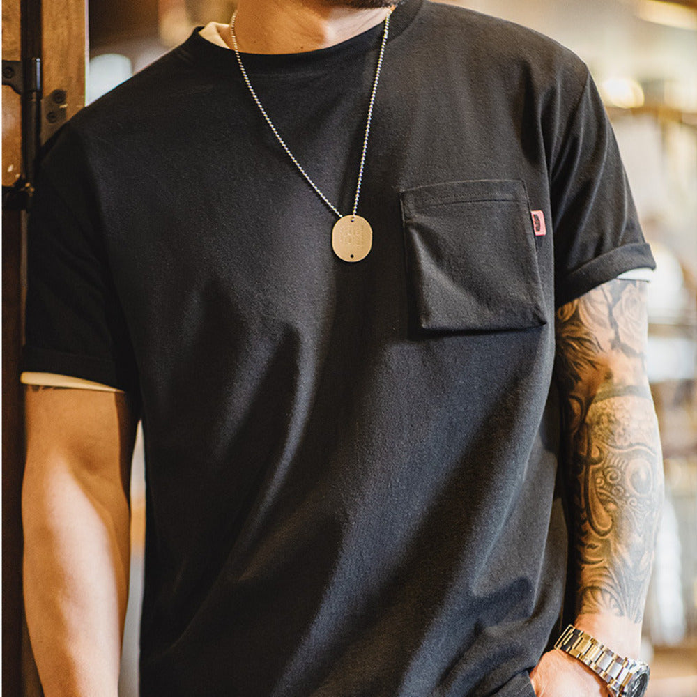 美式復古趣味字母印花短袖T恤撞色針織圓領打底衫男夏季