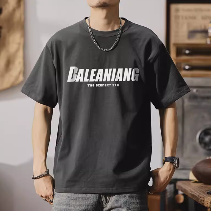 短袖t恤男式夏季美式街頭圓領純棉字母印花半袖體恤