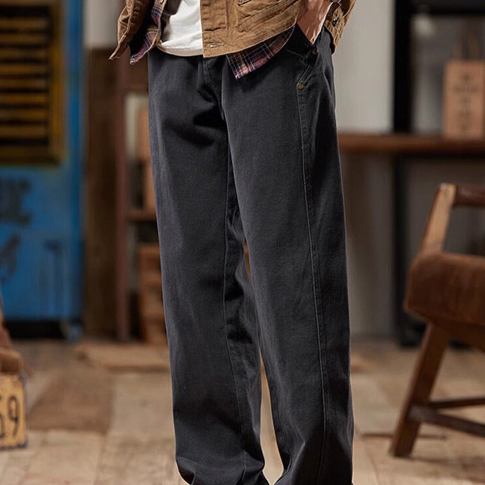 款潮牌純棉長褲子美式休閑黑色直筒褲