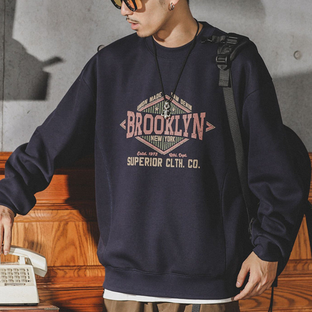 美式復古圓領衛衣男春秋季新款潮牌寬松大碼休閑套頭外套