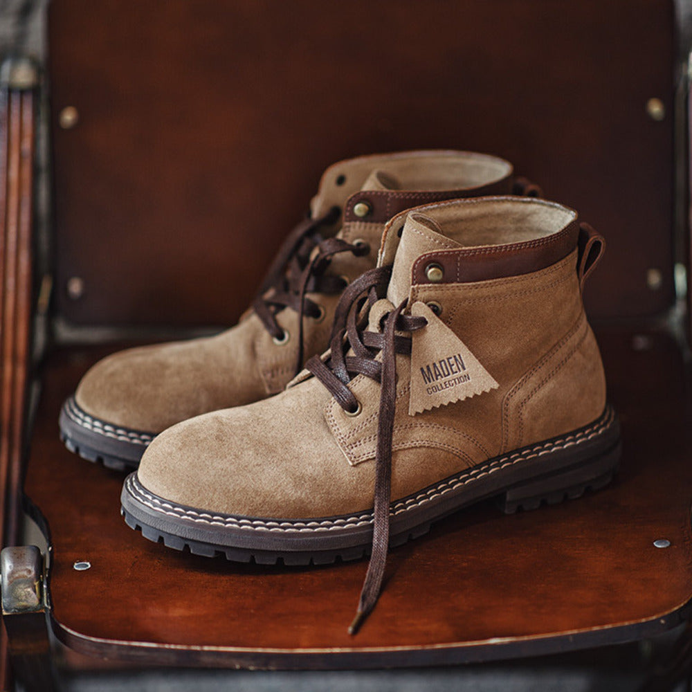 秋季新款美式工裝靴男復古中幫真皮馬丁靴戶外沙漠靴