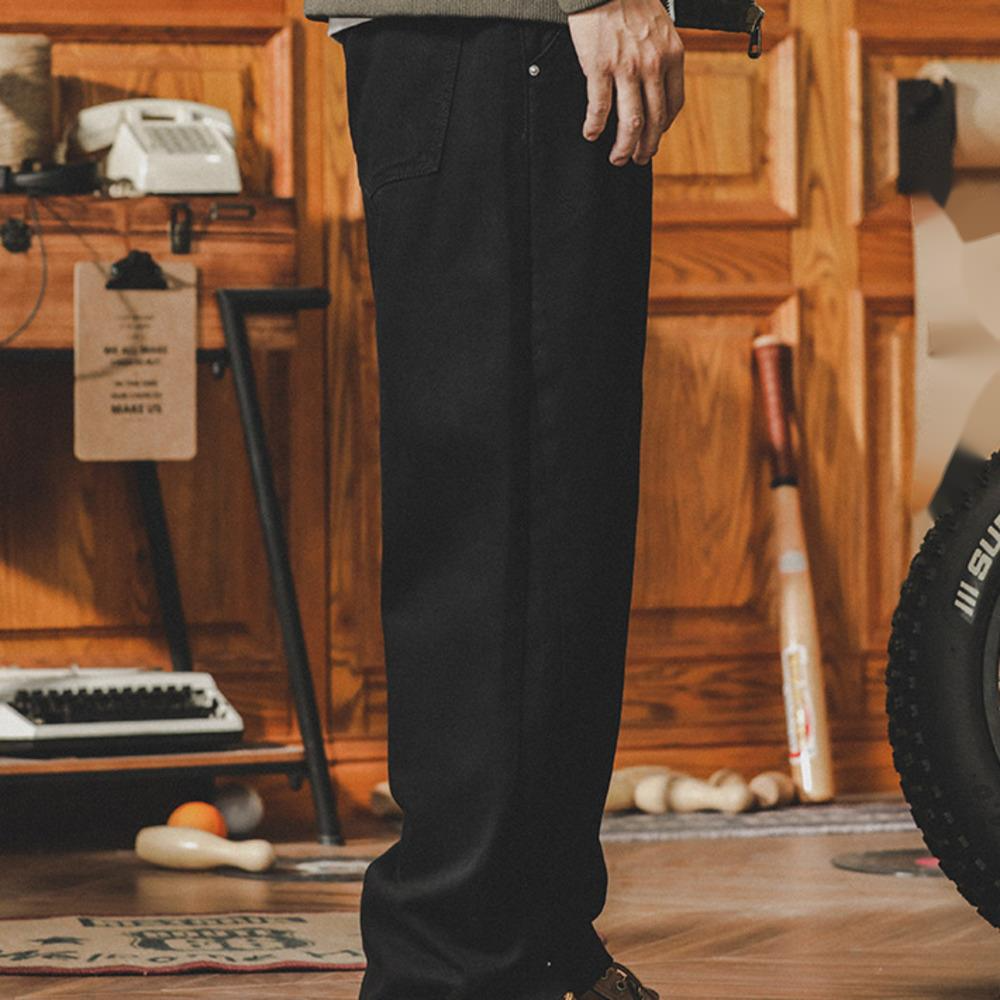 美式黑色牛仔褲男春季寬松闊腿褲潮牌百搭休閑長褲子窄版直筒褲男