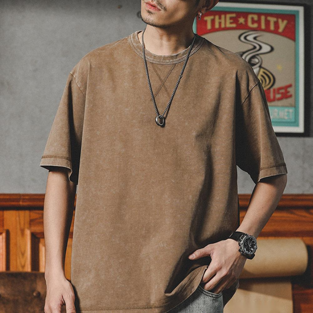 美式復古水洗t恤男短袖夏季寬松大碼潮牌潮流半截袖純棉體恤