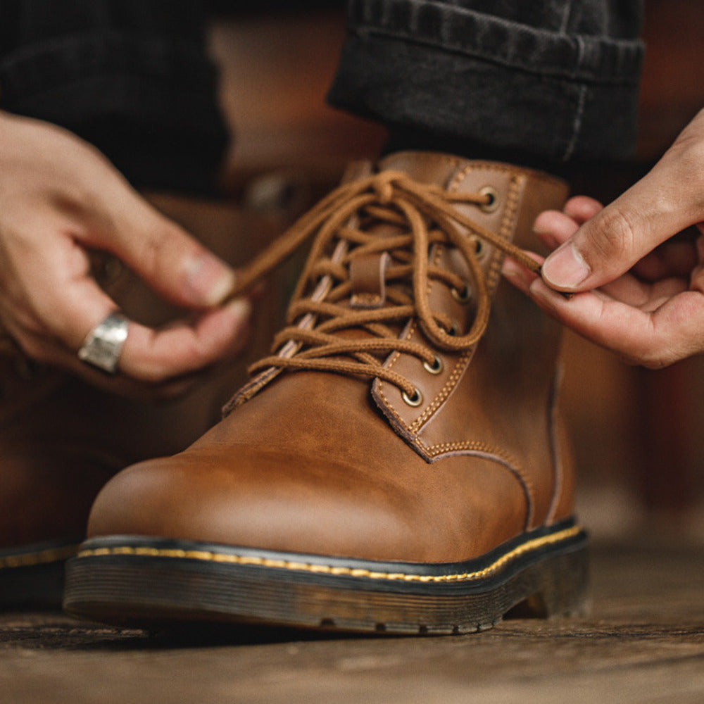 秋季馬丁靴高幫英倫風工裝靴中幫潮鞋男牛皮沙漠靴短靴子