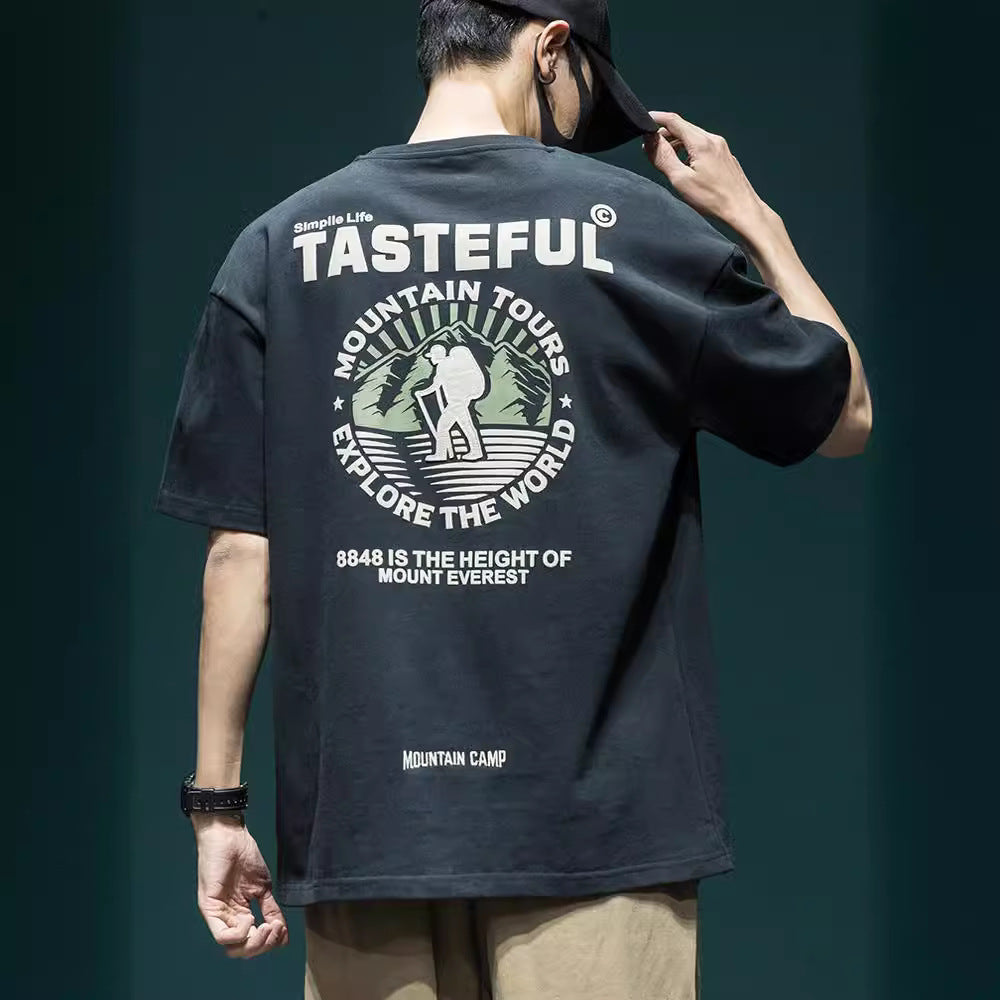 夏季大印花短袖t恤男寬松大碼ins潮流T恤上衣男