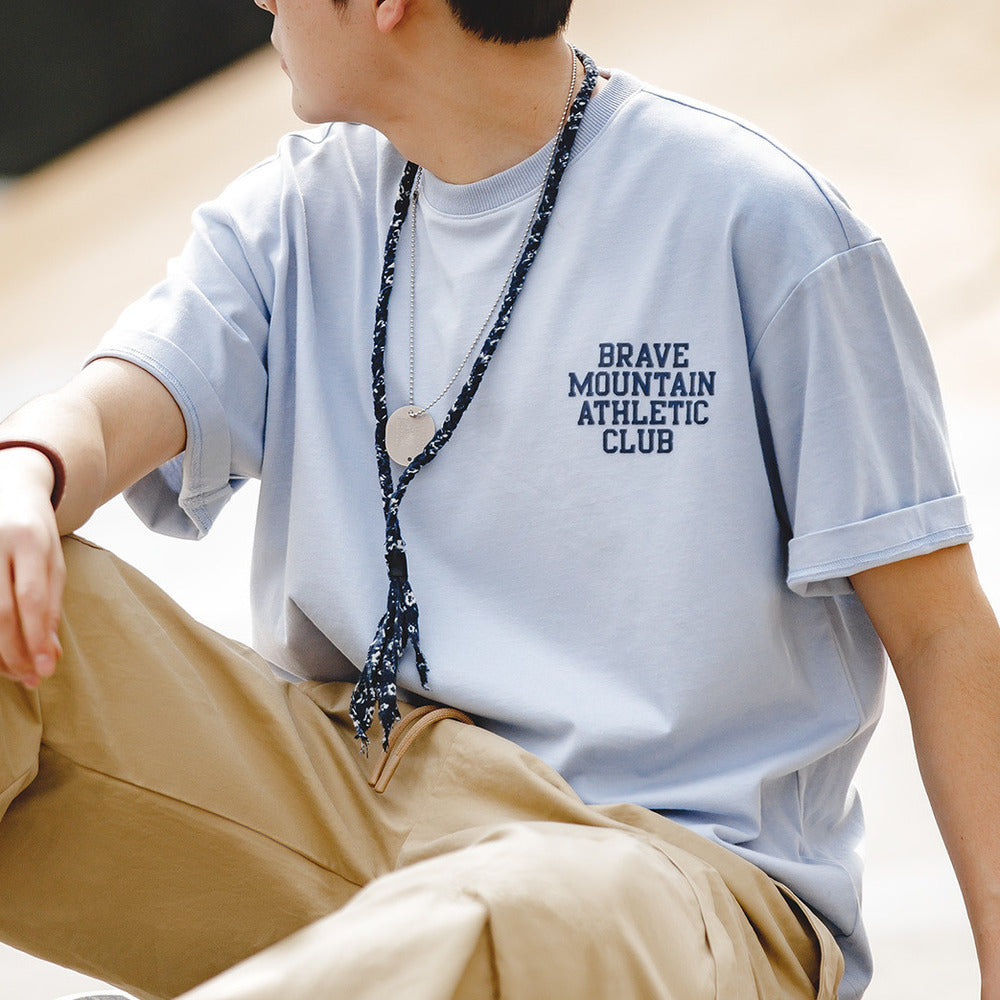 美式馬卡龍色短袖植絨字母印花體恤