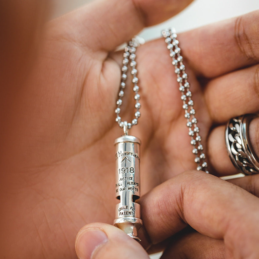 美式復古純銀防空哨可吹響二戰吊墜哨子項鏈