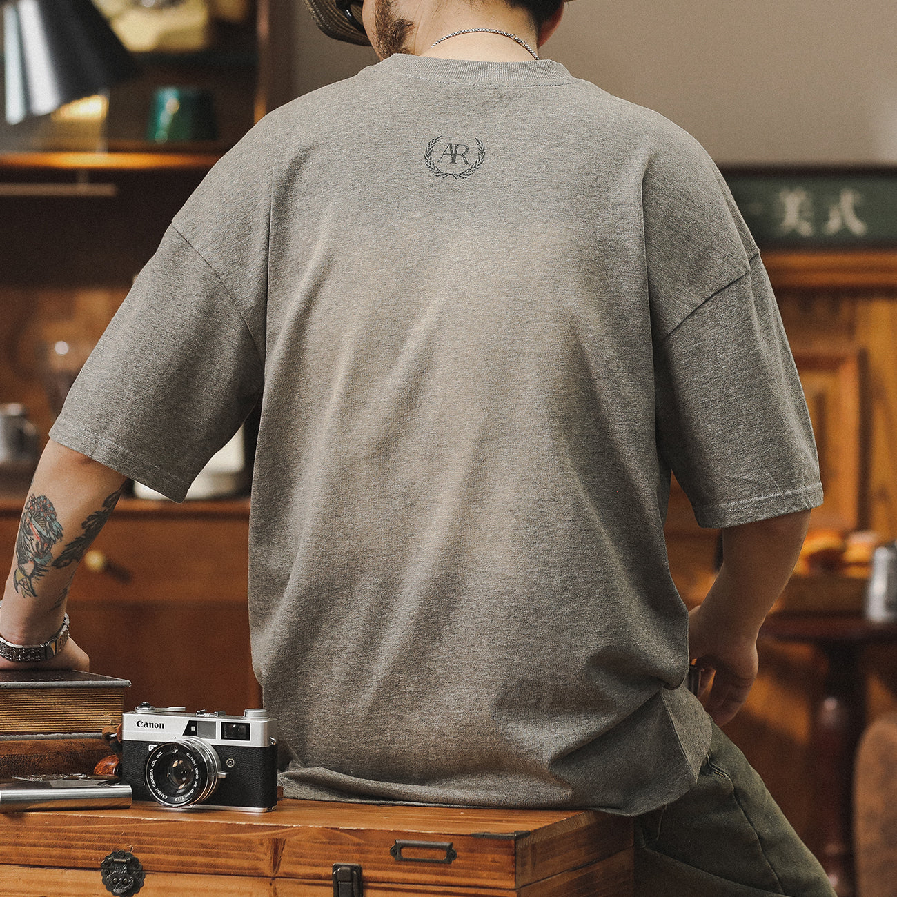 麻灰色美式休閑t恤男短袖新款夏季男裝體恤大碼寬松純棉上衣