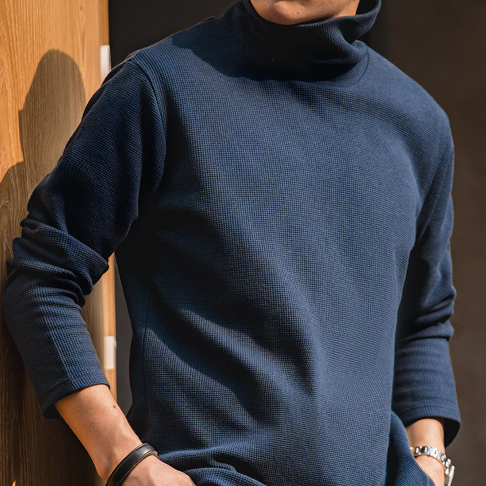 美式休閑灰色高領衛衣純色內搭打底衫長袖T恤