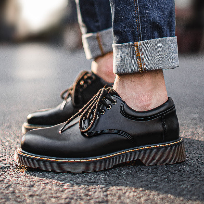 潮鞋新款休閑皮鞋黑色大頭鞋英倫風低幫潮流