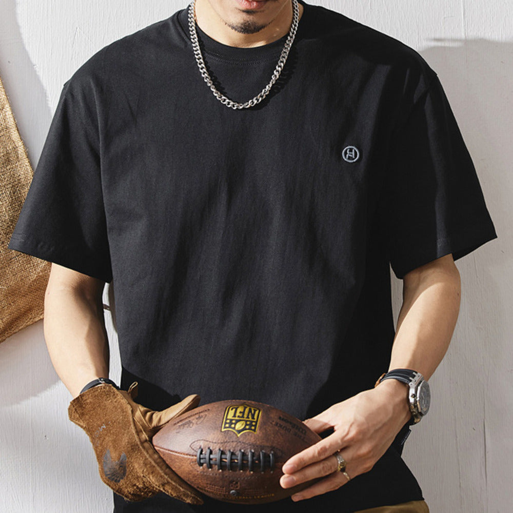 美式潮流刺繡純棉白色休閑圓領打底衫