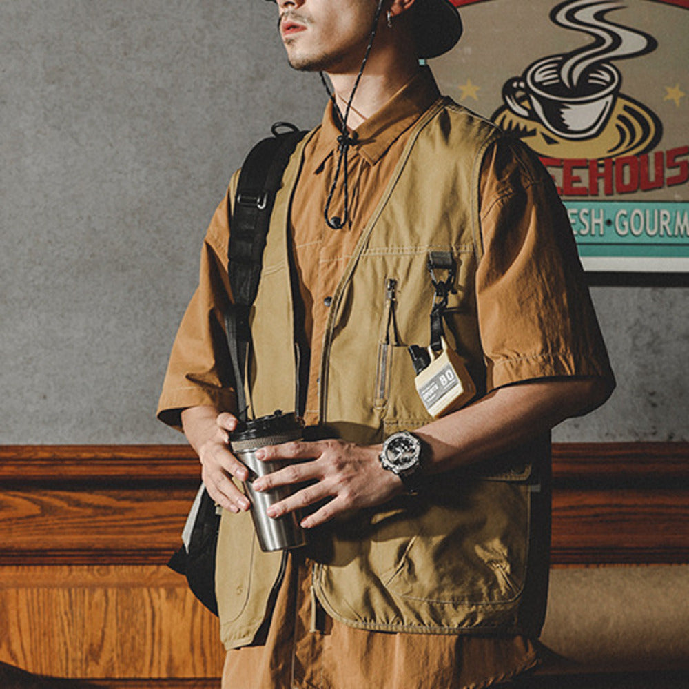 美式復古工裝馬甲男夏季山系戶外露營夾克外套潮牌馬夾