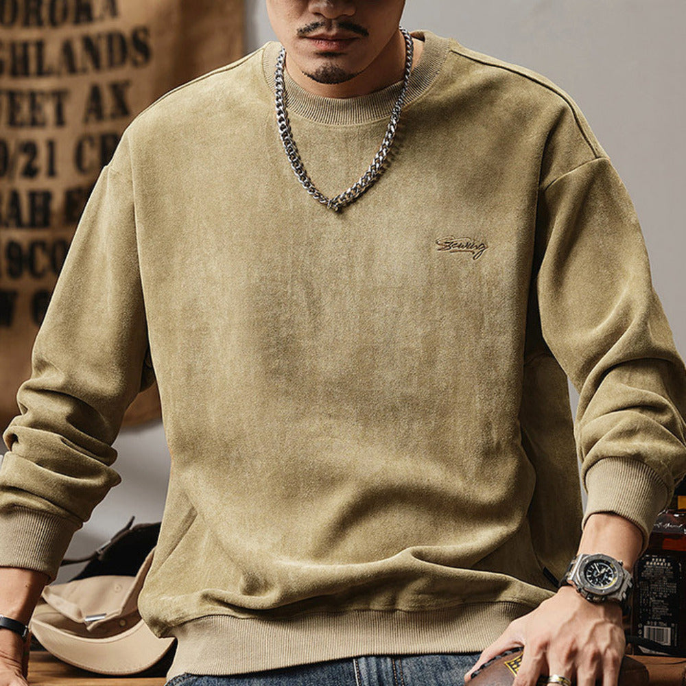 潮牌美式高級感衛衣男春秋季2024新款抓絨上衣休閑套頭衫