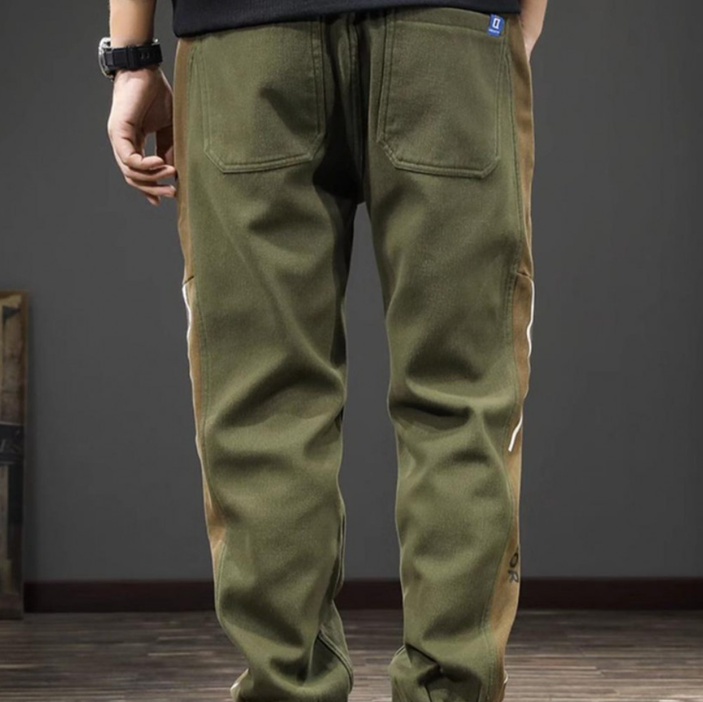 復古工裝束腳休閑褲男條紋大碼夏季新款痞帥哈倫運動長褲