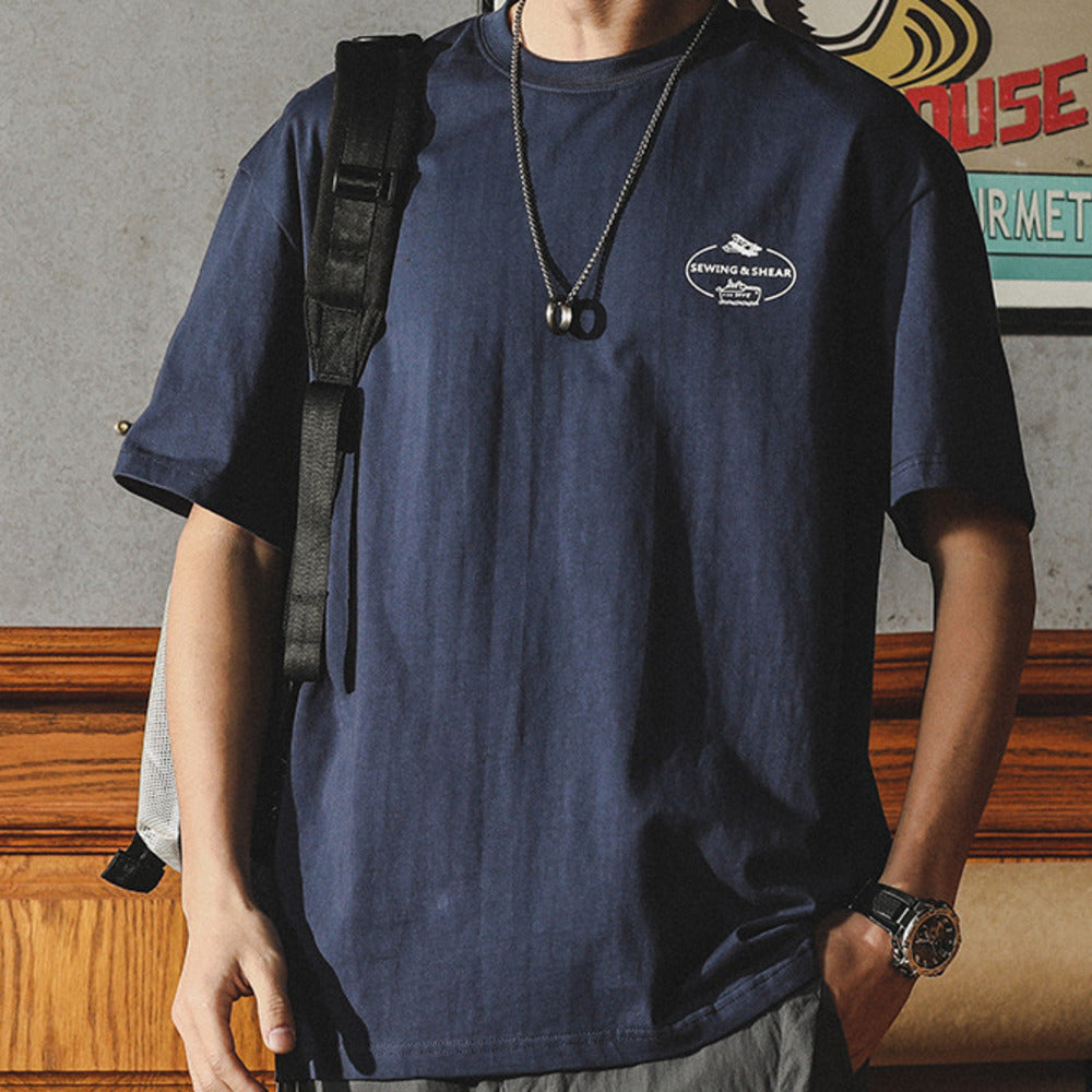 美式白色短袖t恤男夏季寬松大碼純棉潮牌百搭圓領半截袖體恤