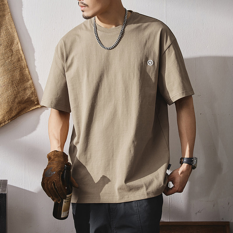 美式潮流刺繡純棉白色休閑圓領打底衫