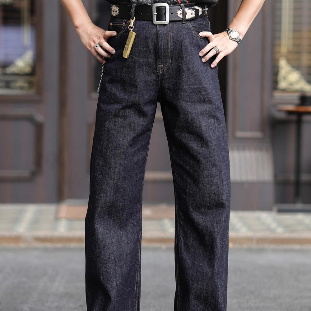 夢露Marilyn系列14OZ提臀闊腿特深蘭加黑官脫赤耳牛仔褲