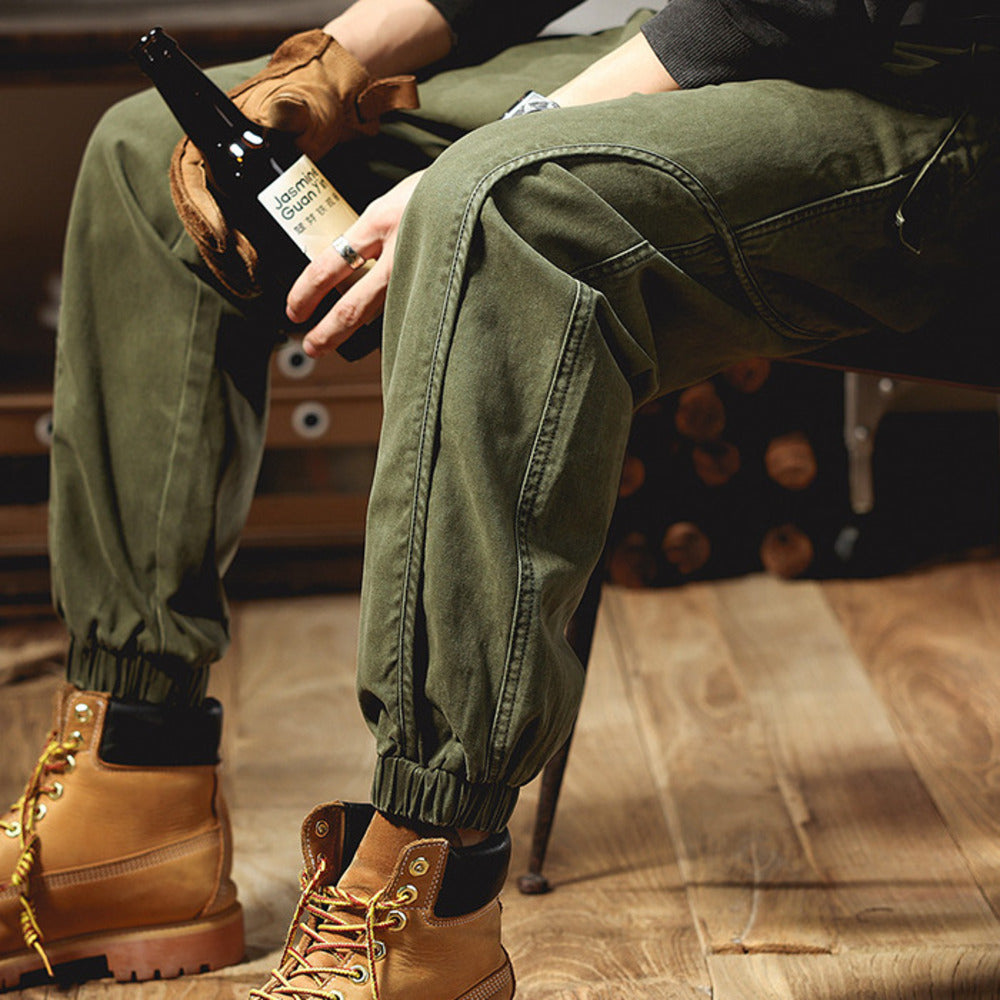 美式復古工裝男春季潮牌大碼寬松哈倫束腳休閑褲阿美咔叽男褲