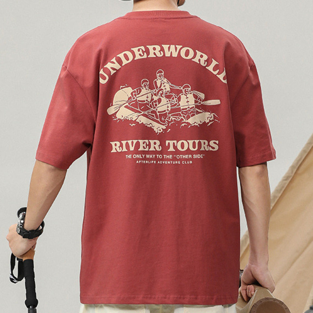 美式t恤短袖男夏季潮牌印花宽松休闲圆领纯棉潮流半截袖衣服