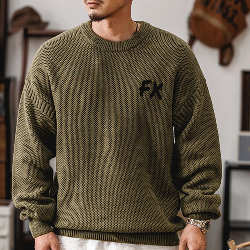 美式復古冬季歐美炸街針織衫男士寬松保暖線衣