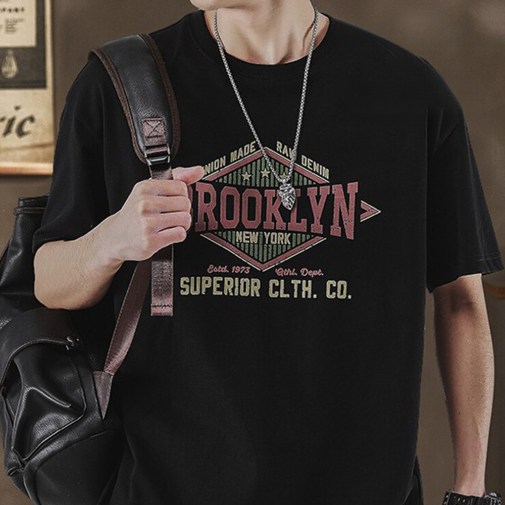 美式復古t恤短袖男夏季大碼純棉上衣字母印花260g半袖衫