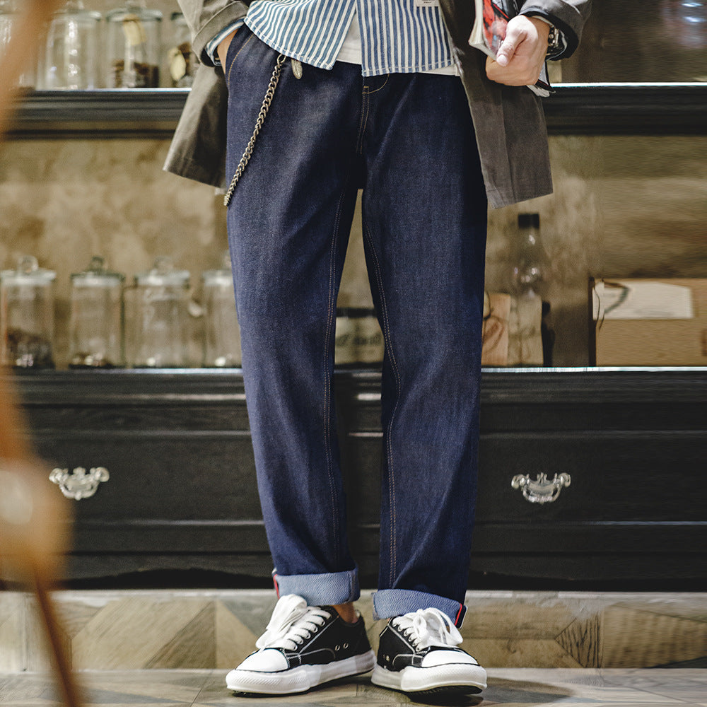 美式復古胡椒鹽原牛牛仔褲子阿美咔叽丹寧赤耳直筒長褲