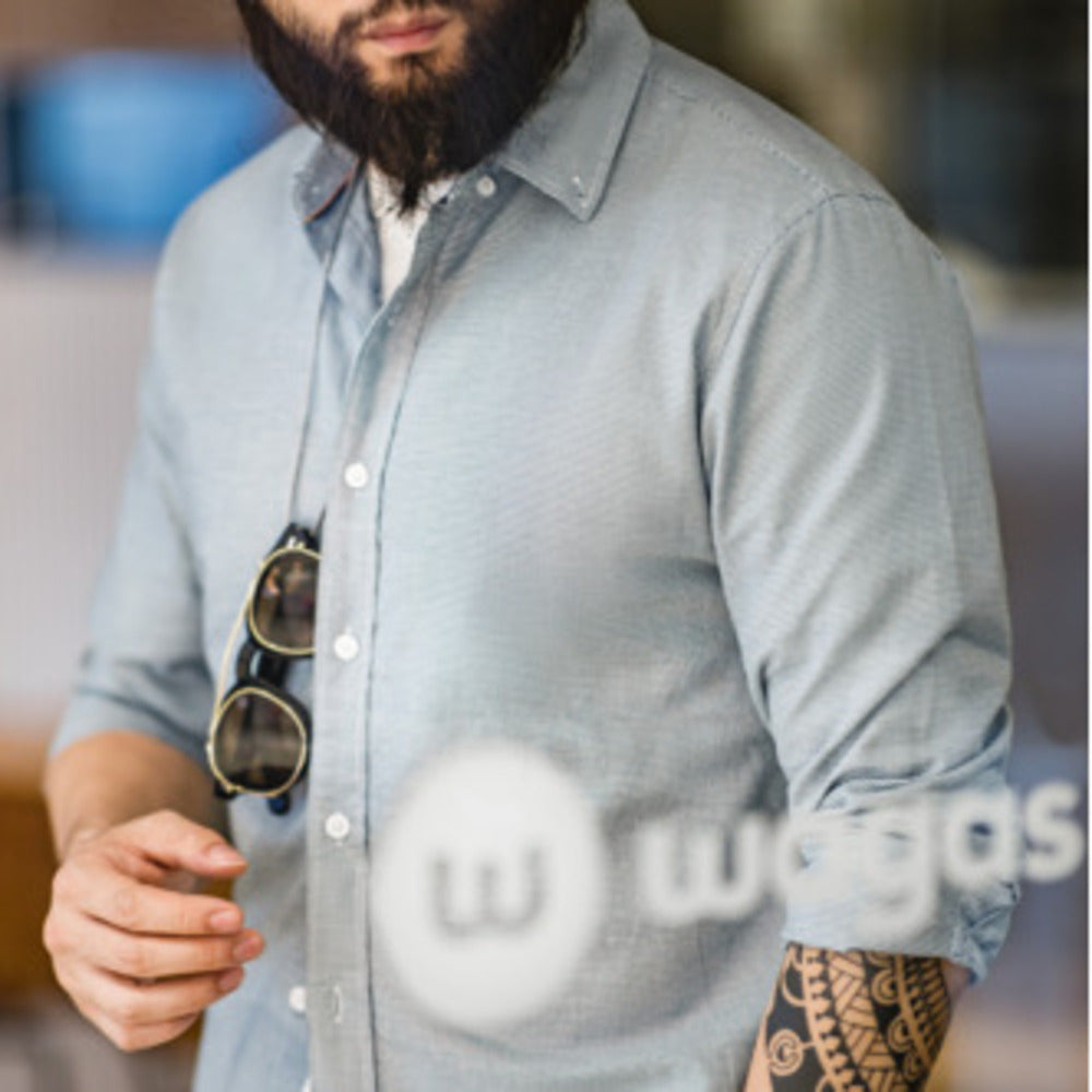 休閑千鳥格襯衫紐扣通勤商務格子長袖襯衣