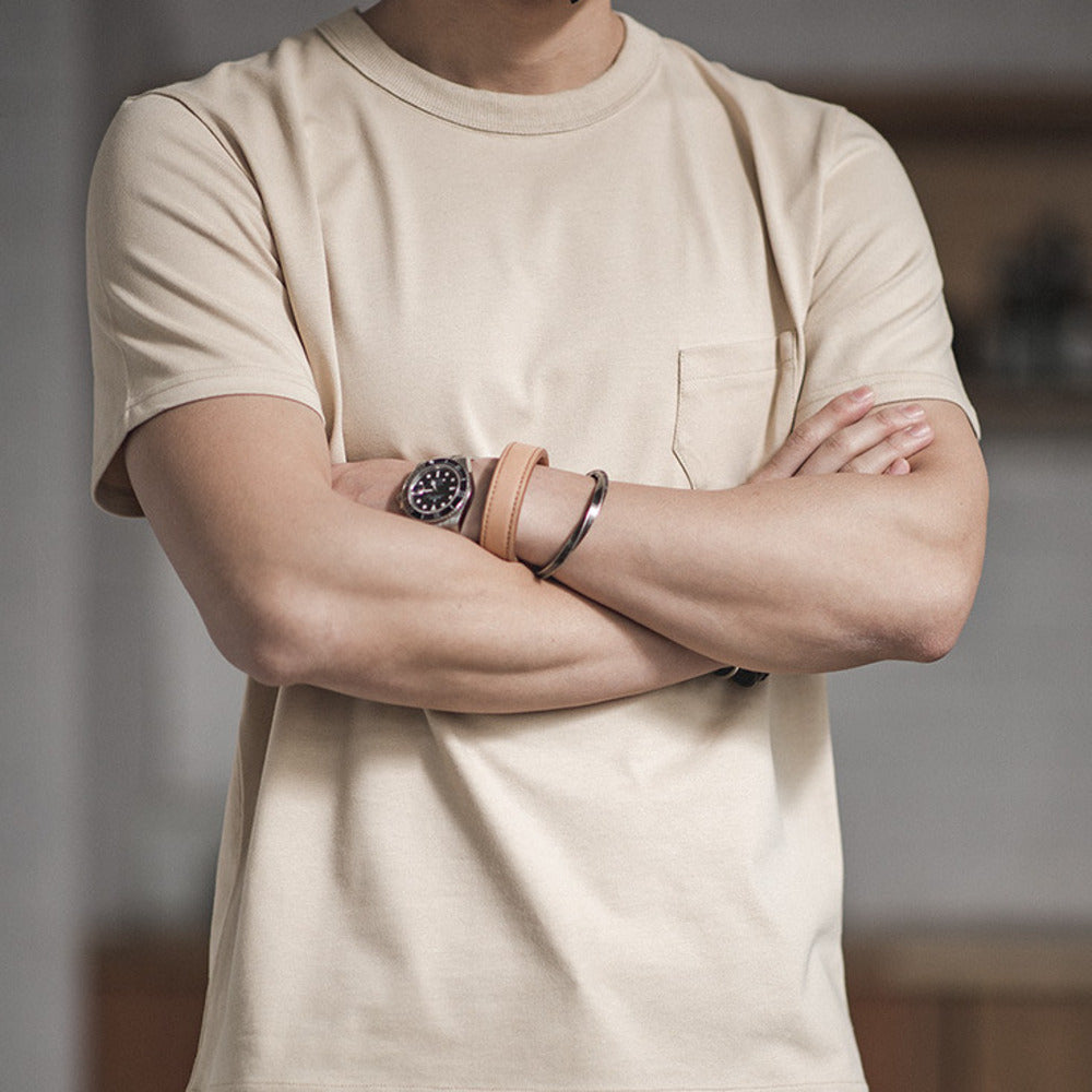 美式復古三本針口袋t恤阿美咔叽棉半袖硬漢短袖