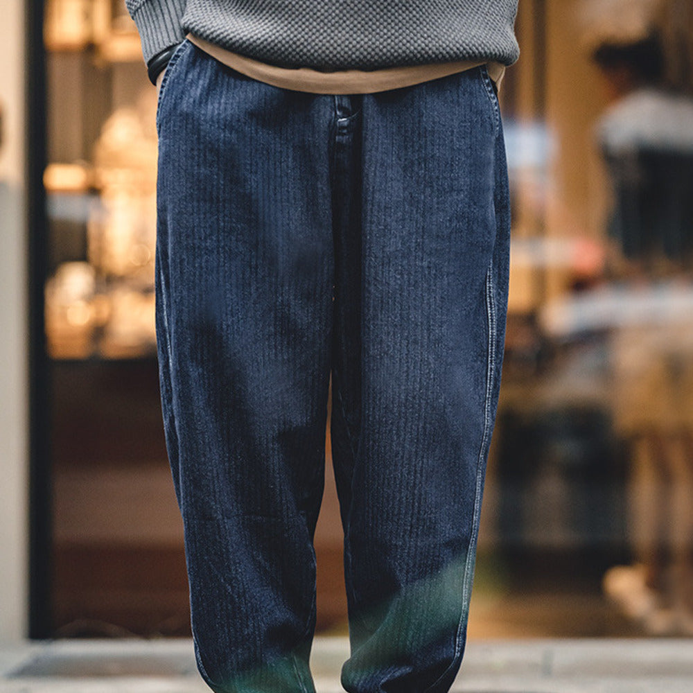 休閑丹寧錐形牛仔褲寬松蘿蔔束腳燈籠褲哈倫褲