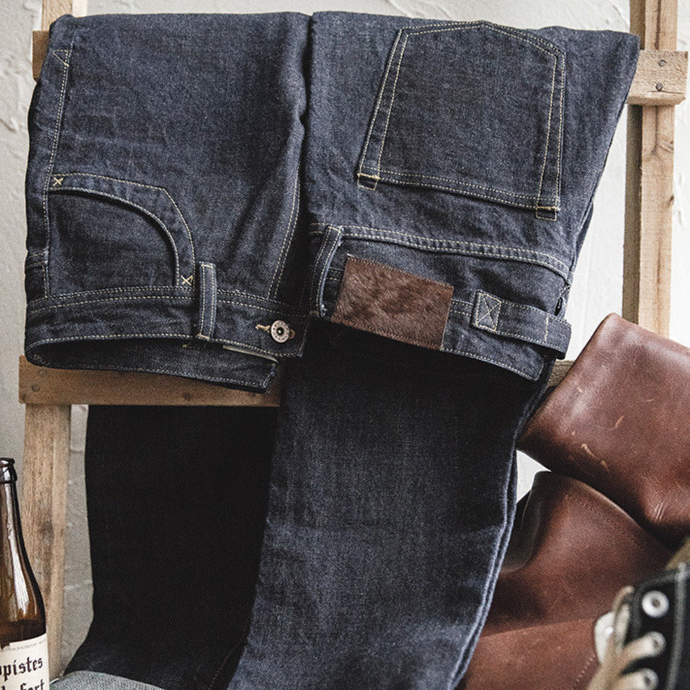 美式復古直筒丹寧赤耳原牛春秋阿美咔叽深色牛仔褲