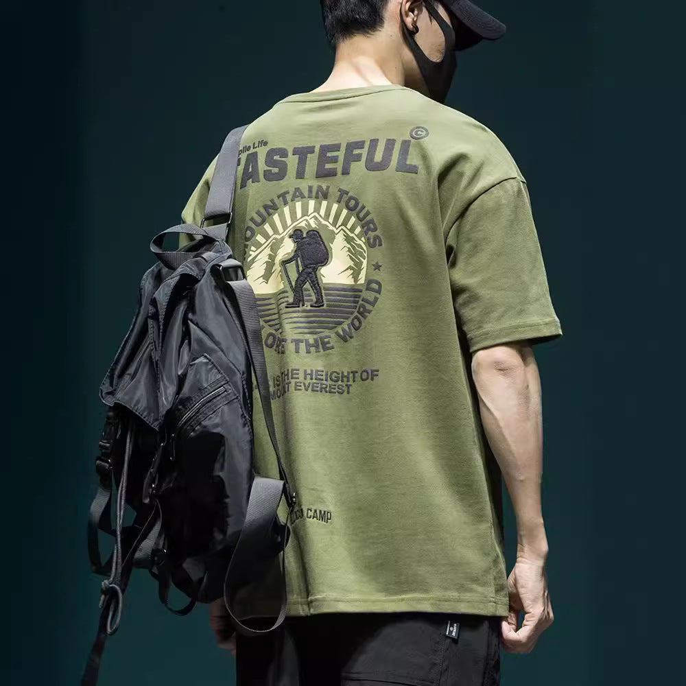 夏季大印花短袖t恤男寬松大碼ins潮流T恤上衣男