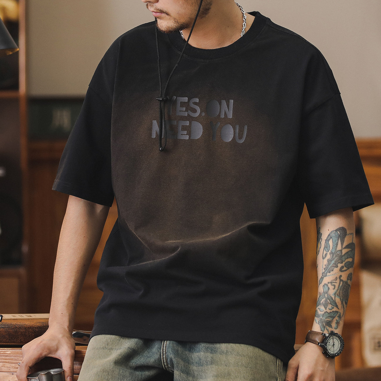 美式純棉圓領短袖t恤夏季潮牌水洗寬松大碼