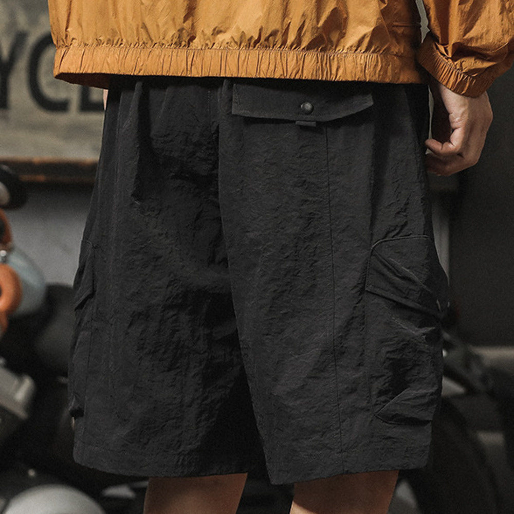 夏季新款男生褲子青少年寬松大碼速幹短褲潮牌工裝冰絲褲五分