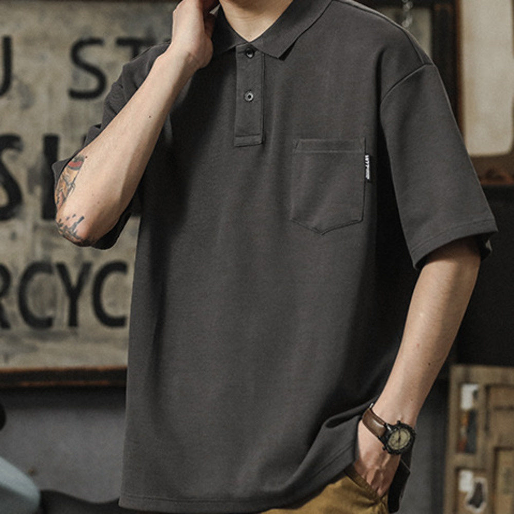 夏季2024新款polo衫男高級感美式休閑寬松大碼有翻領短袖t恤