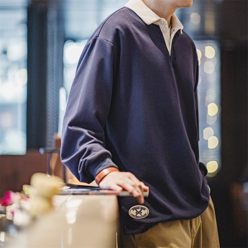 復古針織撞色polo衛衣學院風翻領長袖