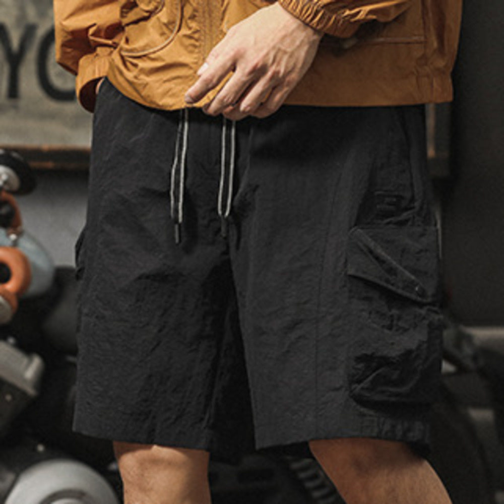 夏季新款男生褲子青少年寬松大碼速幹短褲潮牌工裝冰絲褲五分