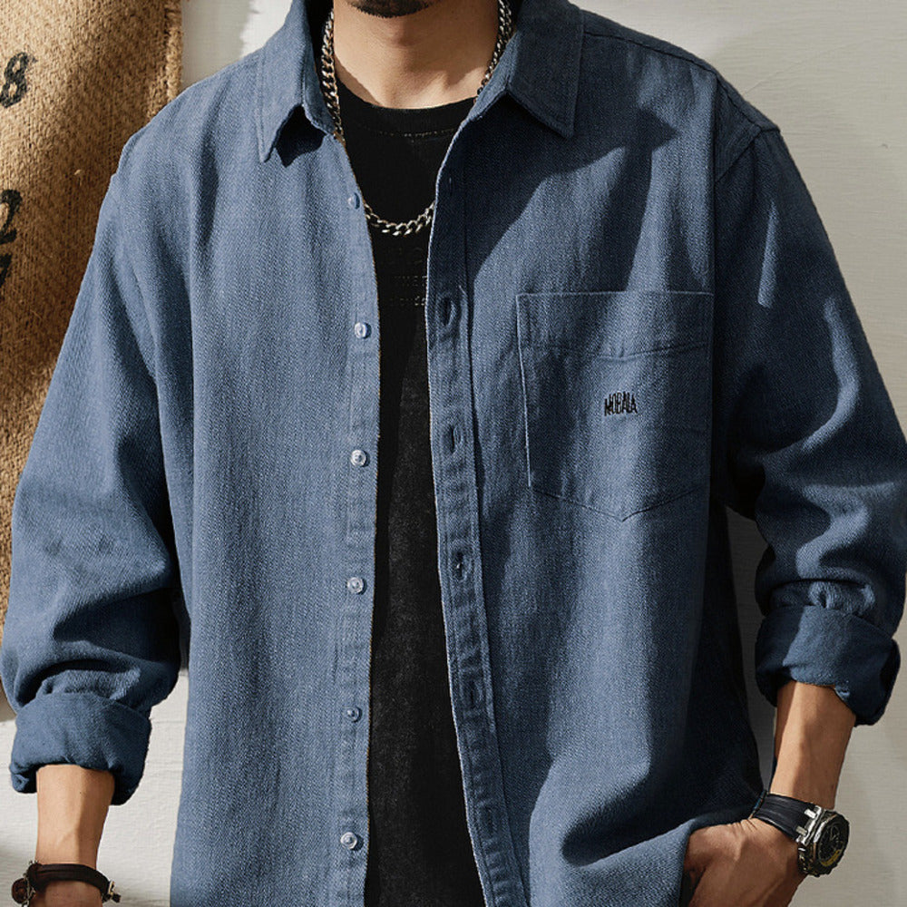 潮流襯衫高級感純棉長袖外套美式刺繡休閑工裝襯衣