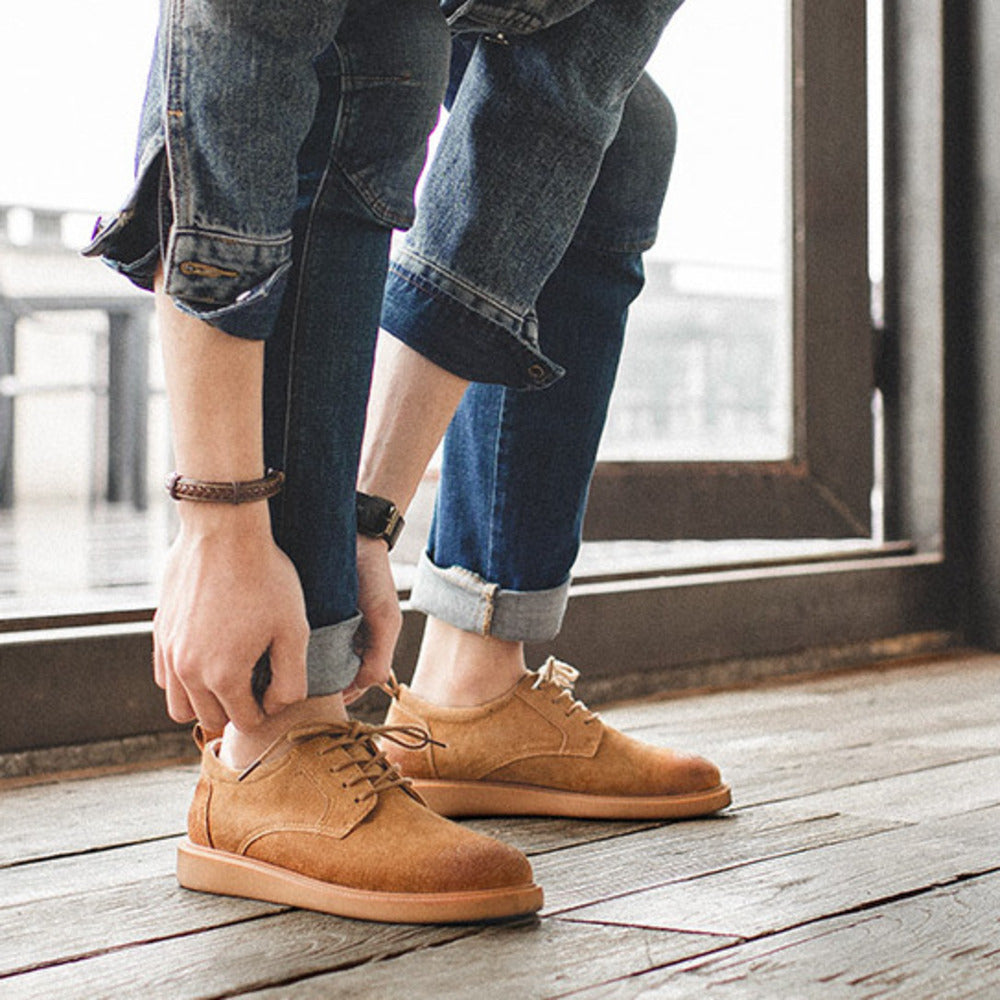 男鞋夏季新款英倫風棕色板鞋百搭大頭休閒皮鞋潮低幫工裝鞋