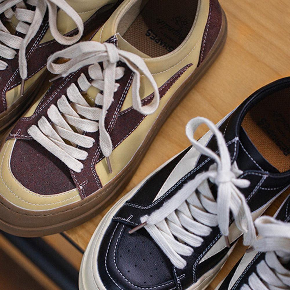 春季VIBE風板鞋小眾設計厚底圓頭皮鞋復古拼接休閑鞋