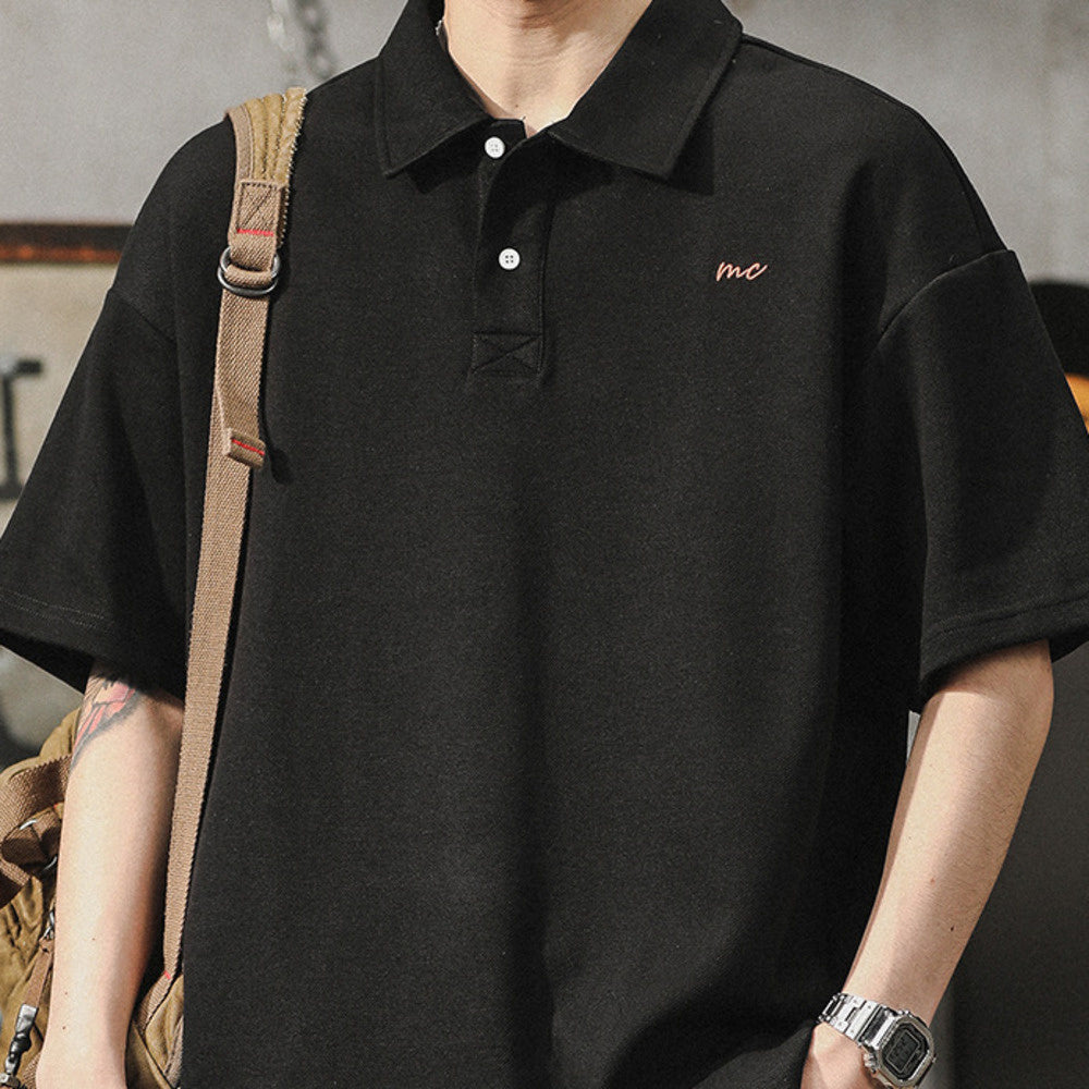 美式復古POLO衫男夏季簡約風男裝寬松大碼男士短袖T恤