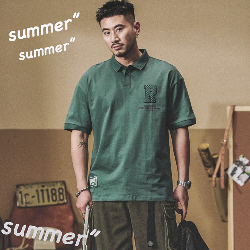 潮牌t恤短袖polo衫美式字母男通勤半袖体恤