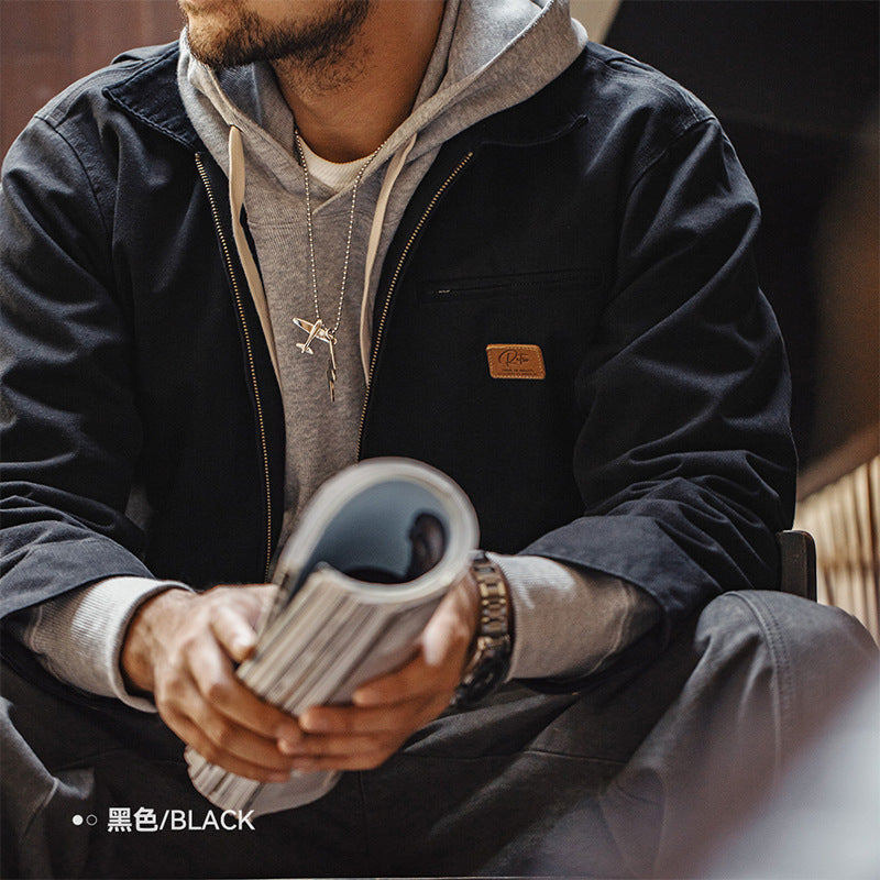 美式復古底特律獵裝夾克阿美咔叽帆布翻領外套