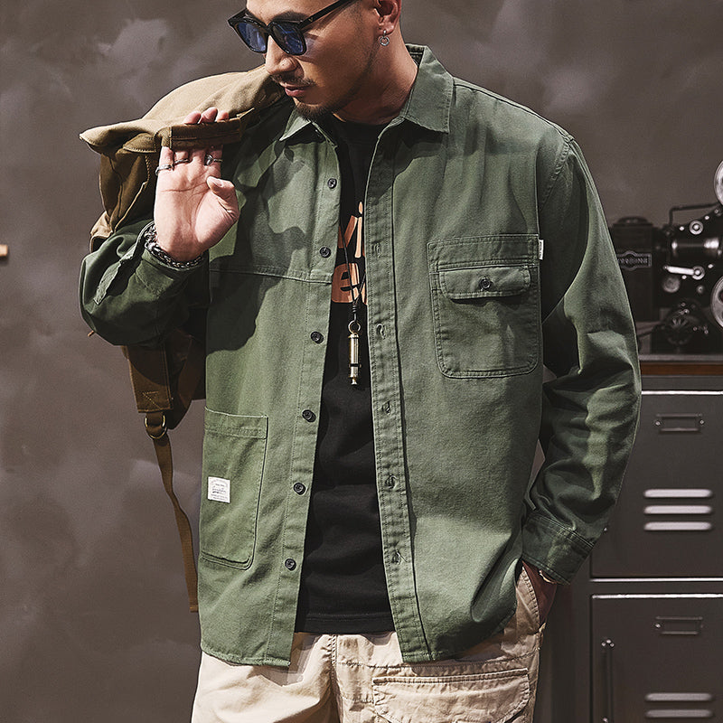 美式工裝復古高級感通勤襯衣阿美咔叽外套機能夾克