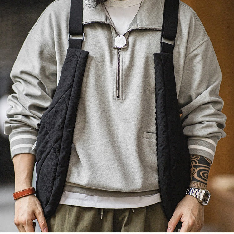 山系戶外绗縫多功能馬甲大容量斜挎包加棉坎肩背心