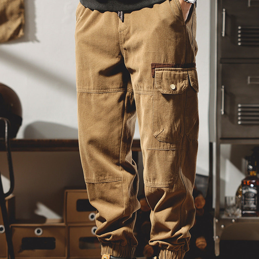 美式復古工裝褲2024年春秋季寬松大碼束腳休閑長褲