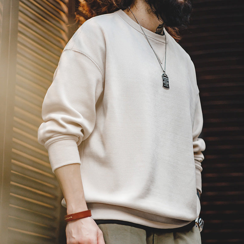 美式復古雪尼爾衛衣圓領基礎款抗皺打底長袖T恤