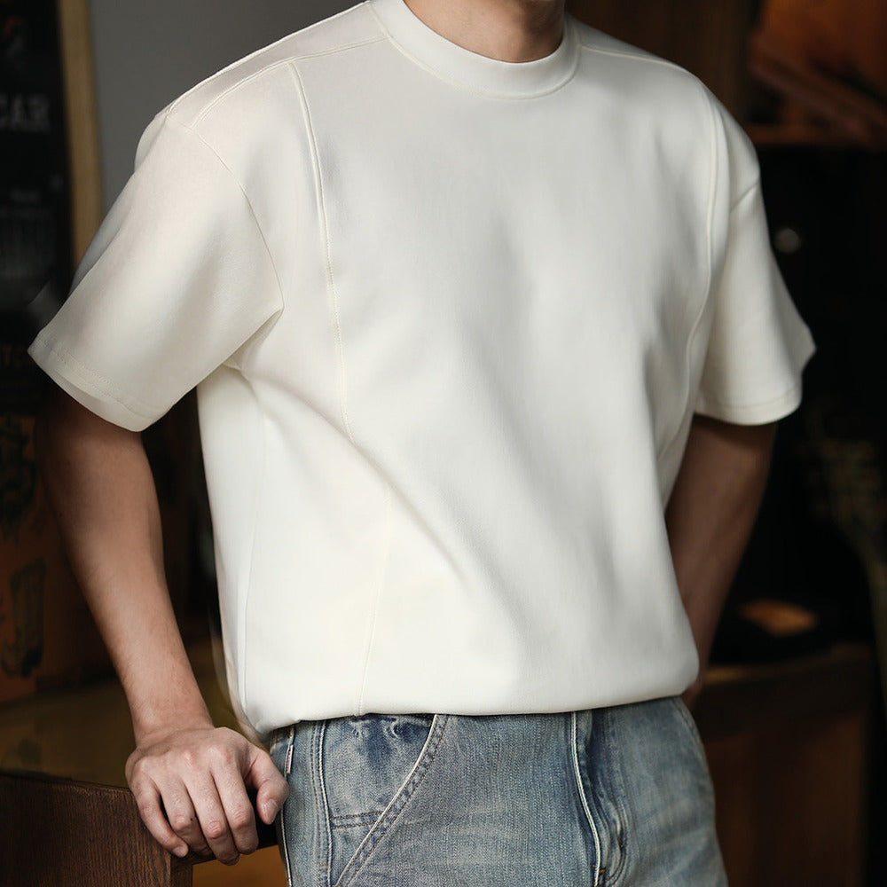 美式復古解構小領口休閑短寬版型液氨空氣棉短袖T恤