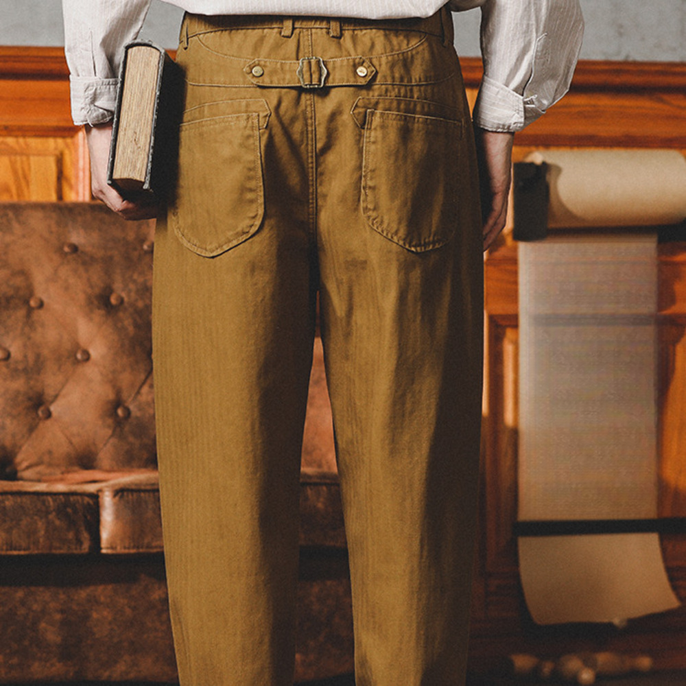 法式工裝褲男春秋款美式復古男裝廓爾格西褲寬松直筒休閑錐形褲